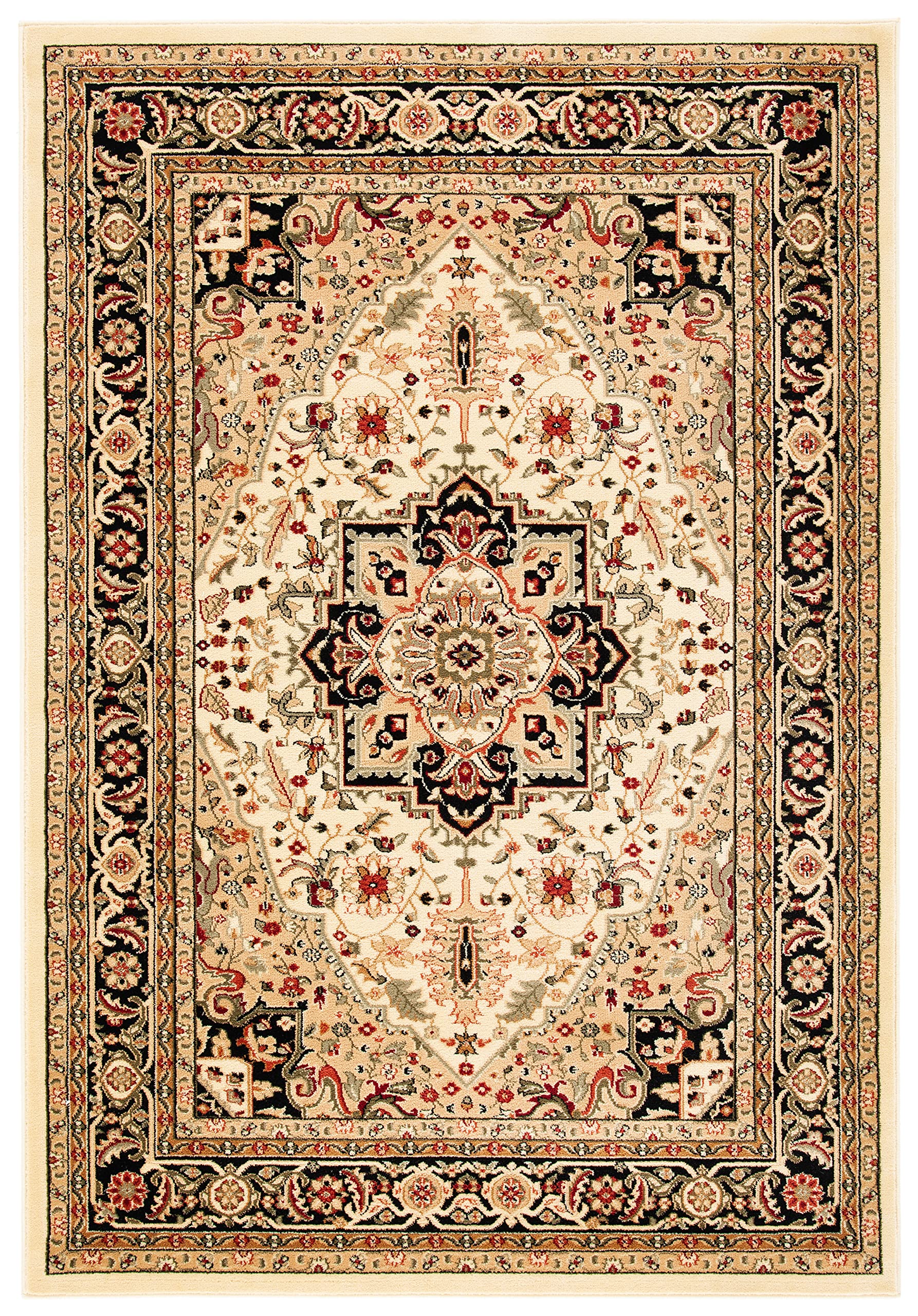 SAFAVIEH Lyndhurst Collection 7'9" x 9'9"Beige / Black LNH330C Traditional Oriental Non-Shedding Living Room Dining Bedroom Area Rug