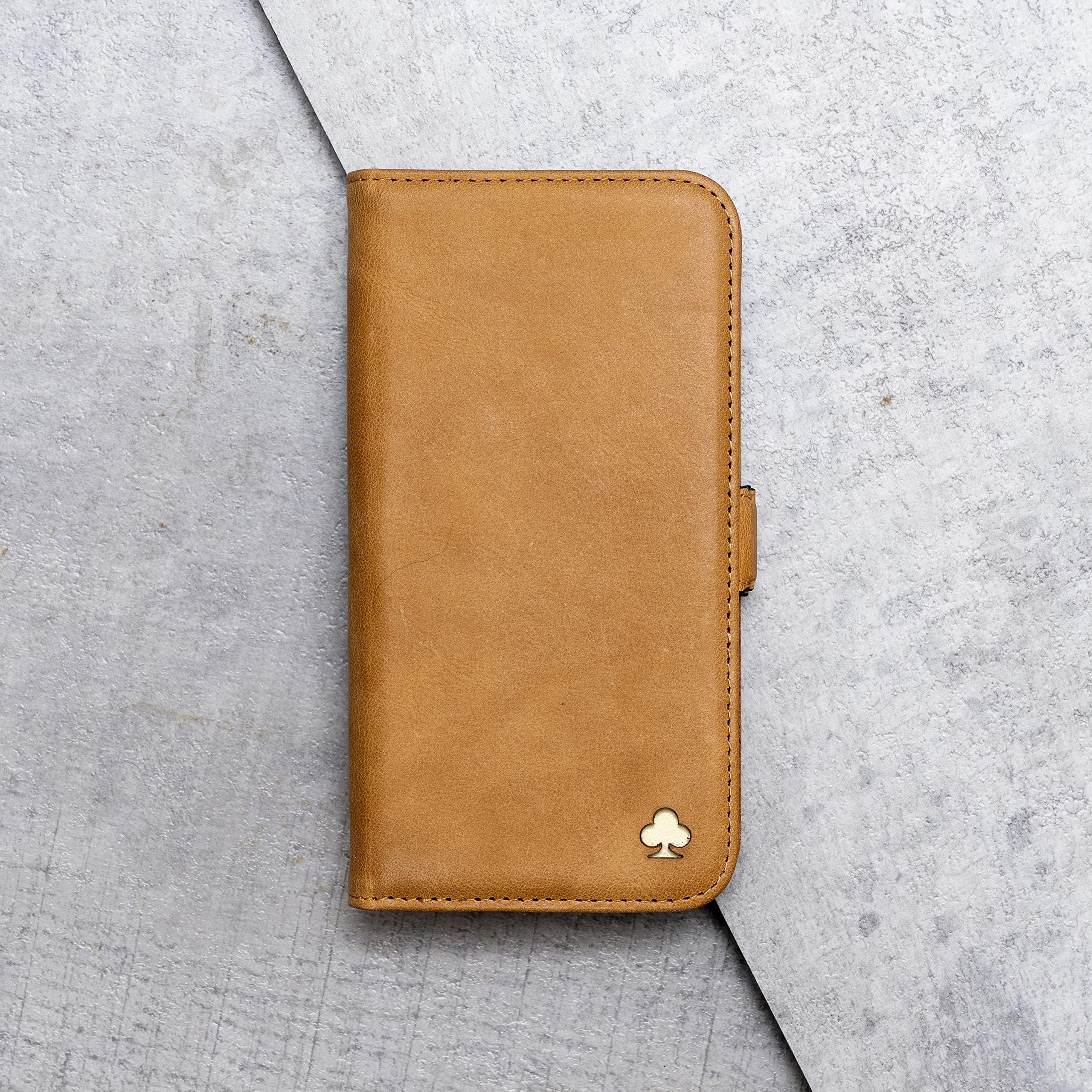 Porter Riley - Custodia in pelle per Samsung Galaxy A53. Premium Custodia in vera pelle basamento/portafoglio/copertura marrone chiaro