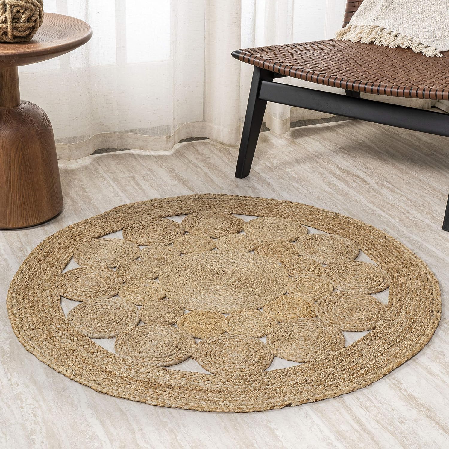 JONATHAN Y Cassia Jute Boho Circle Natural 5' Round Indoor Area Rug, Natural-Fibers, Geometric, Easy-Cleaning for Living Room, Bedroom, Kitchen, Pet Friendly, Non-Shedding (RNF100A-5R)