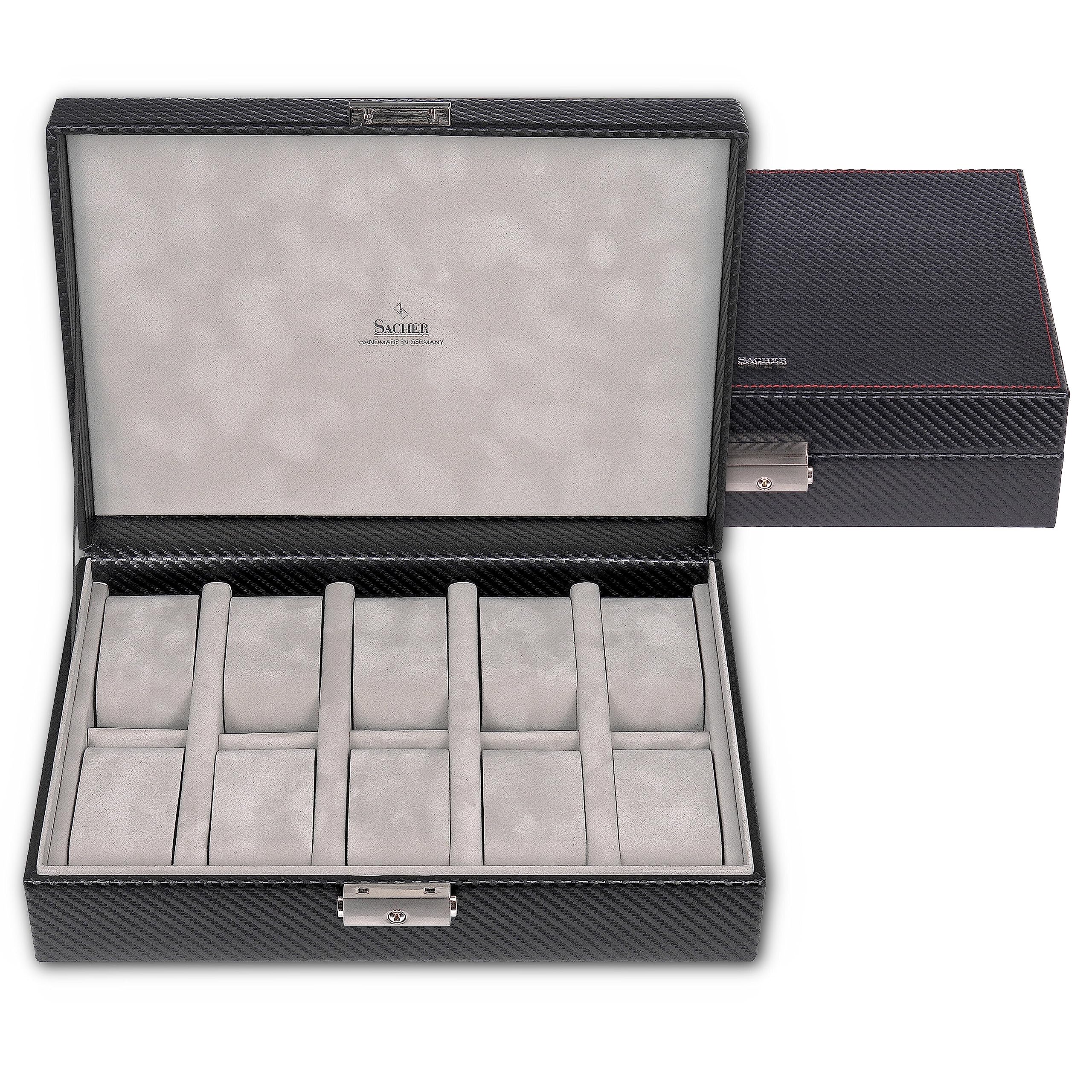 SACHER Estuche para 10 relojes carvon/negro (piel)