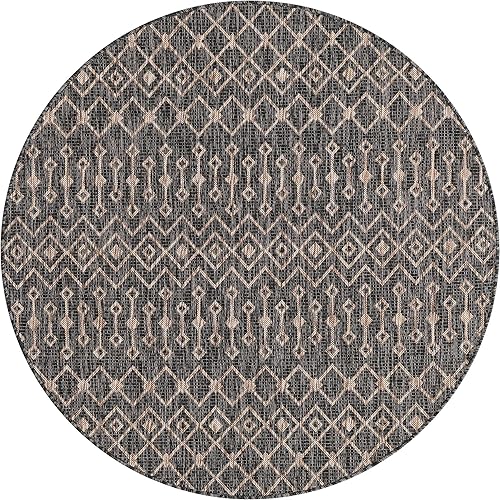 Vista 681 de Unique Loom Alfombra Colección enrejado Marroquí Celosía Transicional Interior y Exterior, Polipropileno Gris carbón/natural