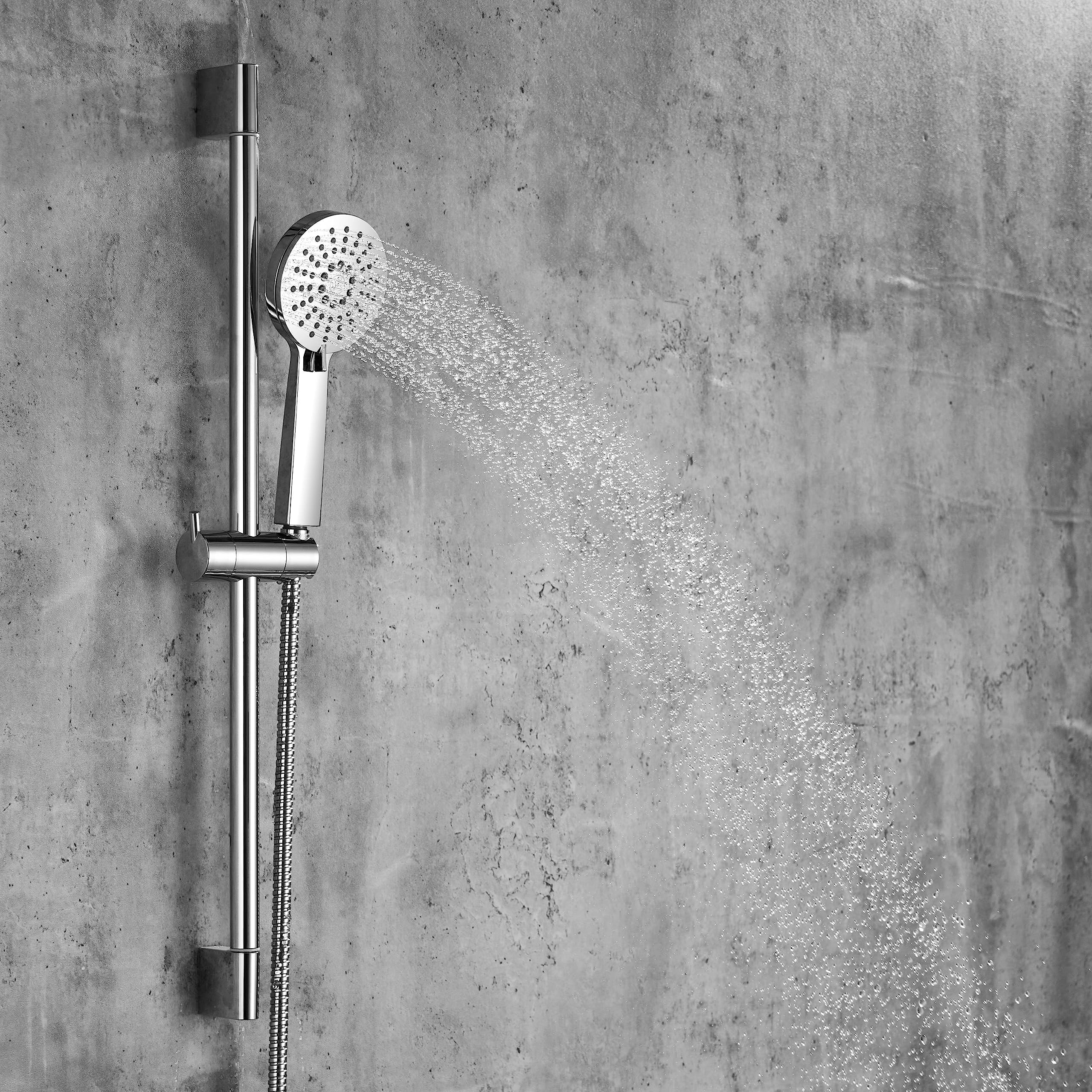 YOOZENA Shower Rail Kit, Shower Column Without Mixer, Adjustable Support Bracket, Flexible Hose, 3-Function Handheld, Chrome - Image 2