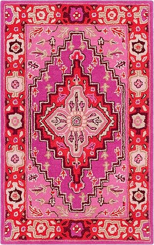 Miniatura 1 de SAFAVIEH Bellagio Collection BLG545B - Alfombra decorativa de lana prémium hecha a mano con medallón de 2 pies 6 pulgadas x 4 pies, color rojo y rosa