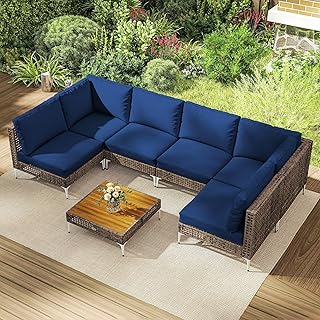 Outsunny 7 Piece Wicker Patio Furniture Set, Modular Outdoor Sectional w...