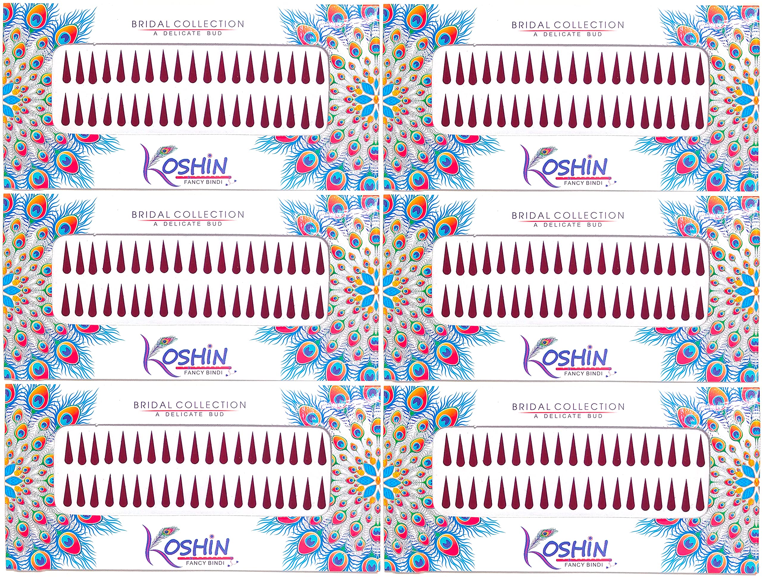 KOSHIN Dark Maroon Tilak Shape Medium Size (Per Bindi Height 1.6 cm x Width 5 mm) Forehead Bindi For Women Ladies Pack of 6 (Maroon Color Tilak Bindi)