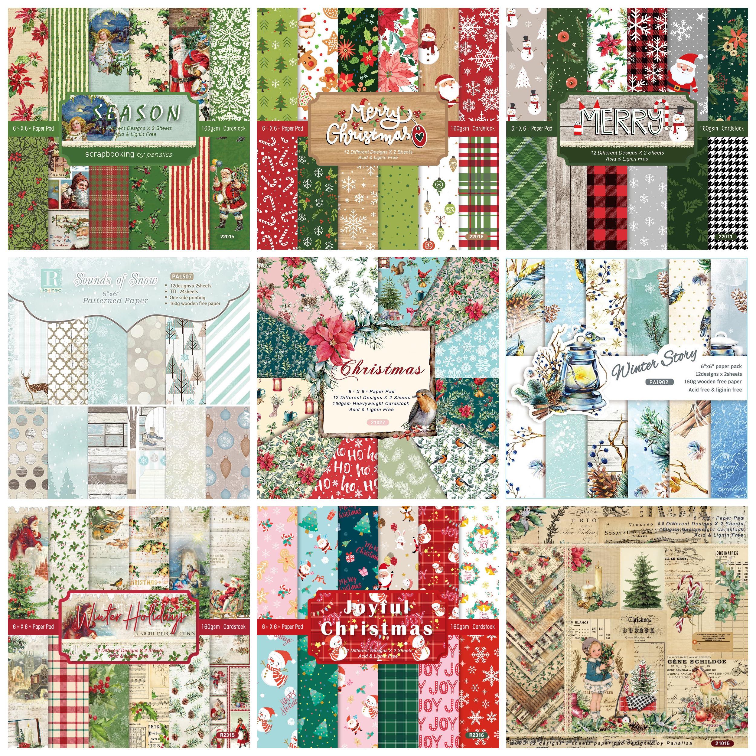Papier do scrapbookingu, Blok papieru 6"x6" do tworzenia kartek, 48 arkuszy, tektura, jednostronny papier do wzorów, dekoracyjny papier do rękodzieła, zestaw świątecznych artykułów do scrapbookingu(Ch