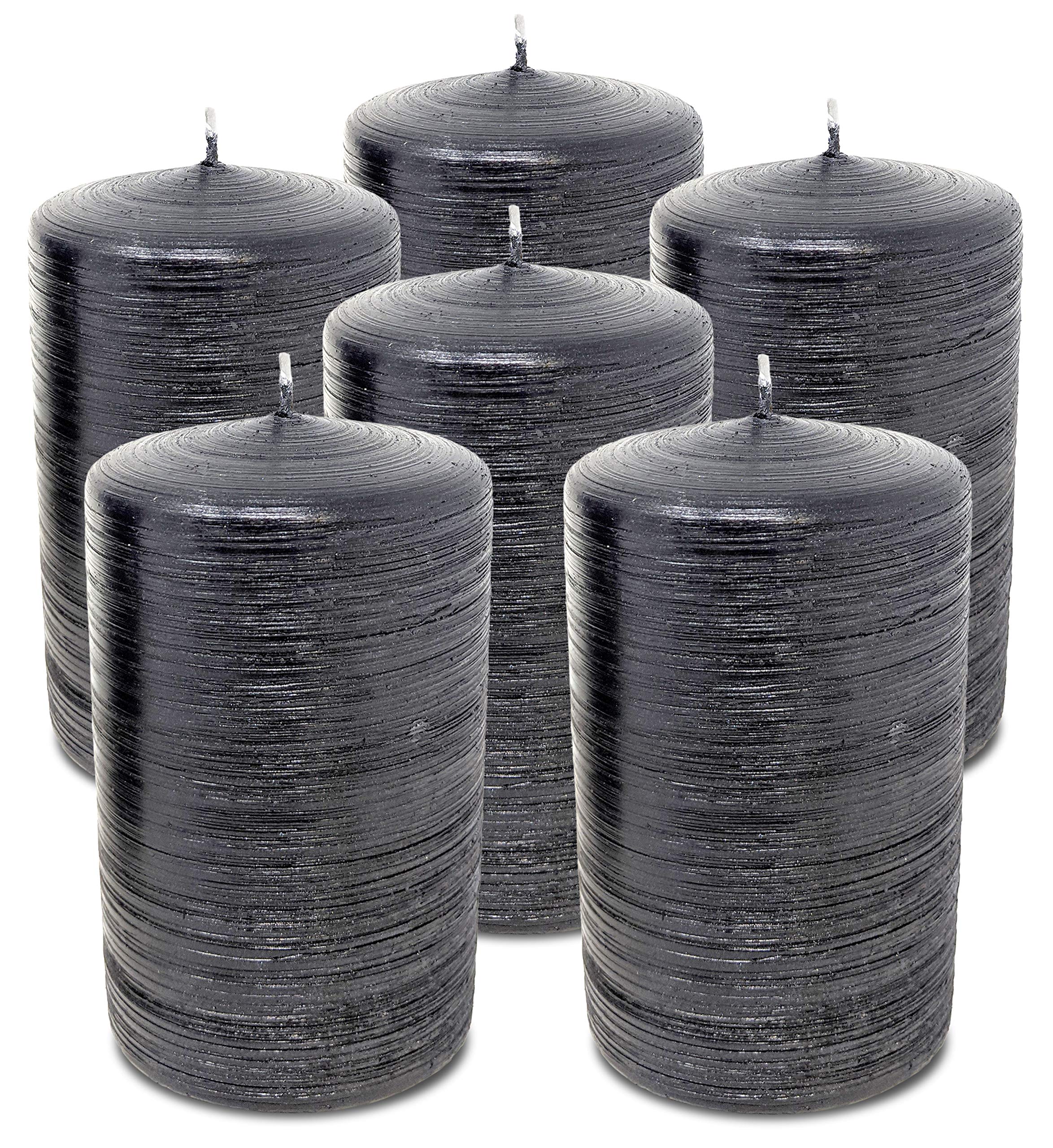 Hyoola Brushed Metallic Pillar Candles - 6 Pack - Black - 2.4 Inch x 4 Inch