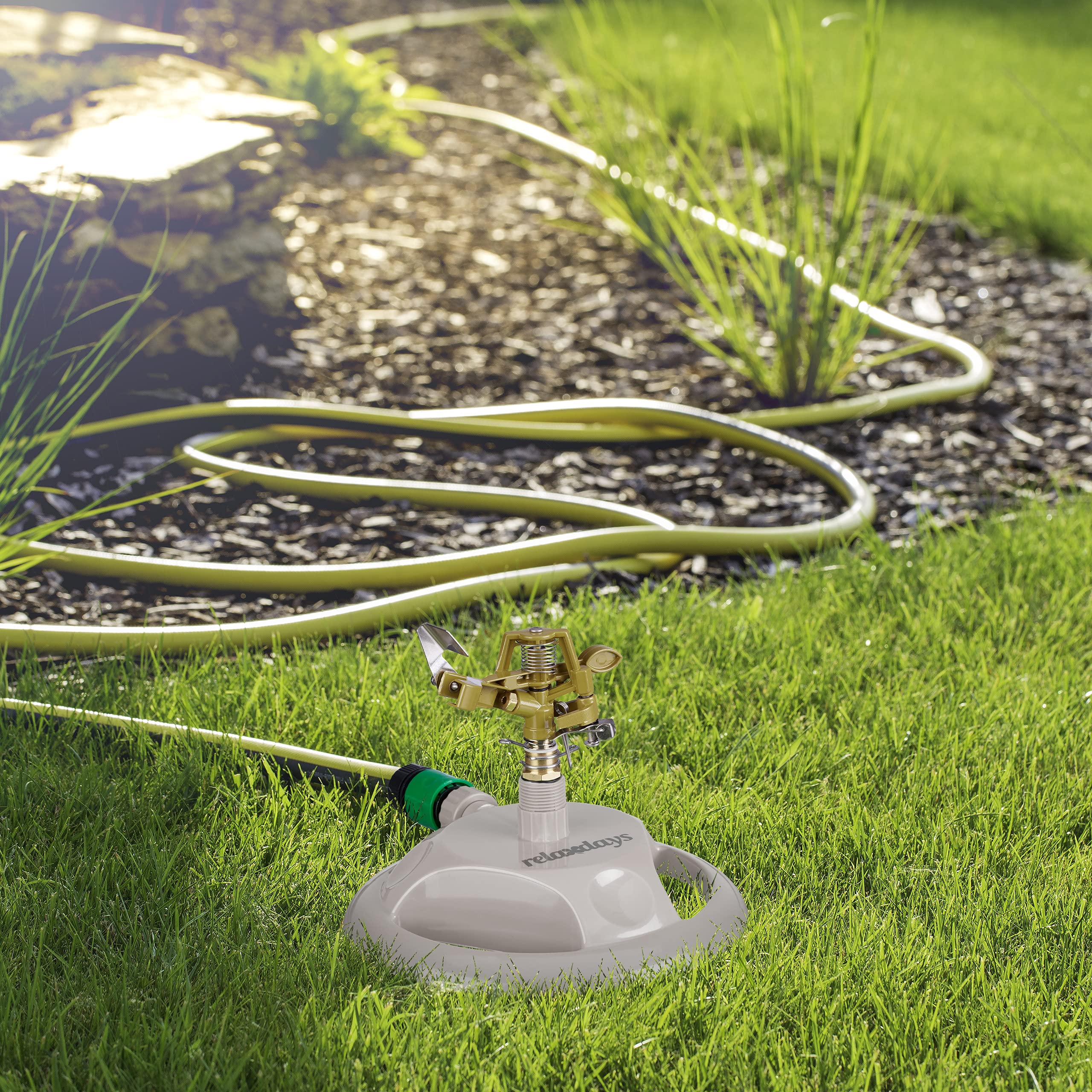 Relaxdays Irrigatore ad Impulsi da Giardino, per Superfici fino 450 m² Raggio di 12 m, 360°, Sprinkler per Prati, Grigio