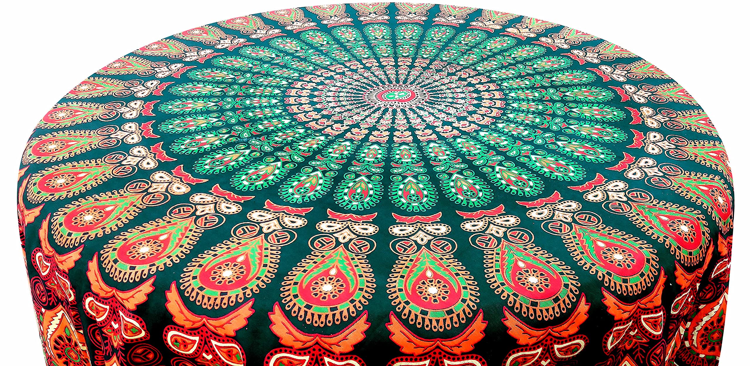 RHF 100% Cotton 72 Inch Circular Table Cloth | Dining Round Table Cover | 4-6 Seater Round Tablecloth with Lace Border- Green