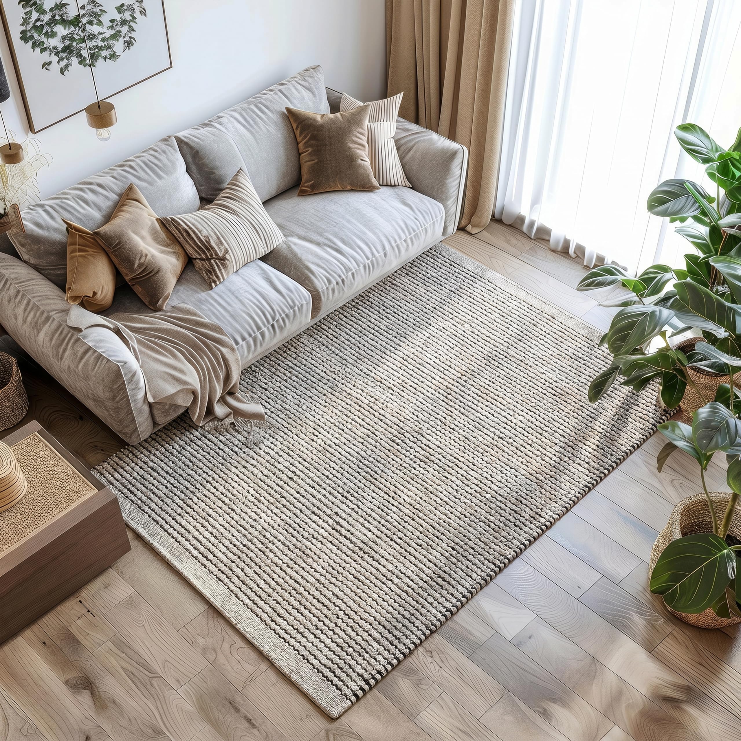 MY-RUG handgewebter Wollteppich 160 x 230 cm aus gewalkter Schurwolle | weicher Teppich aus Wolle | Wohnzimmerteppich, Naturteppich, Wendeteppich, robust & pflegeleicht | Roshni Beige Creme Grau