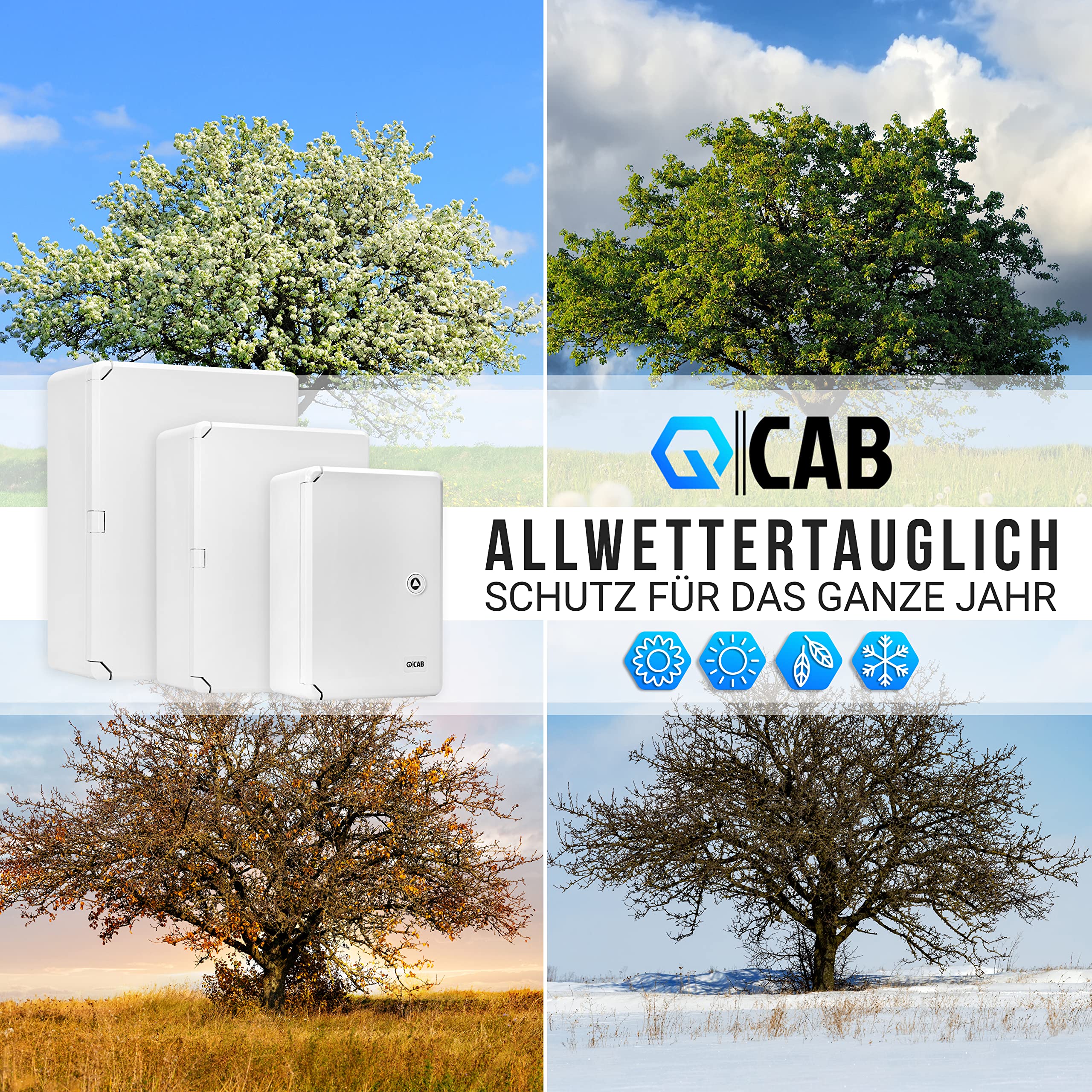 QCAB Wasserdichter Verteilerkasten für den Außenbereich | IP65 | ABS Kunststoff Gehäuse außen | Schaltkasten | Stromkasten | Steckdosenkasten Garten… (25 x 35 x 15 cm)