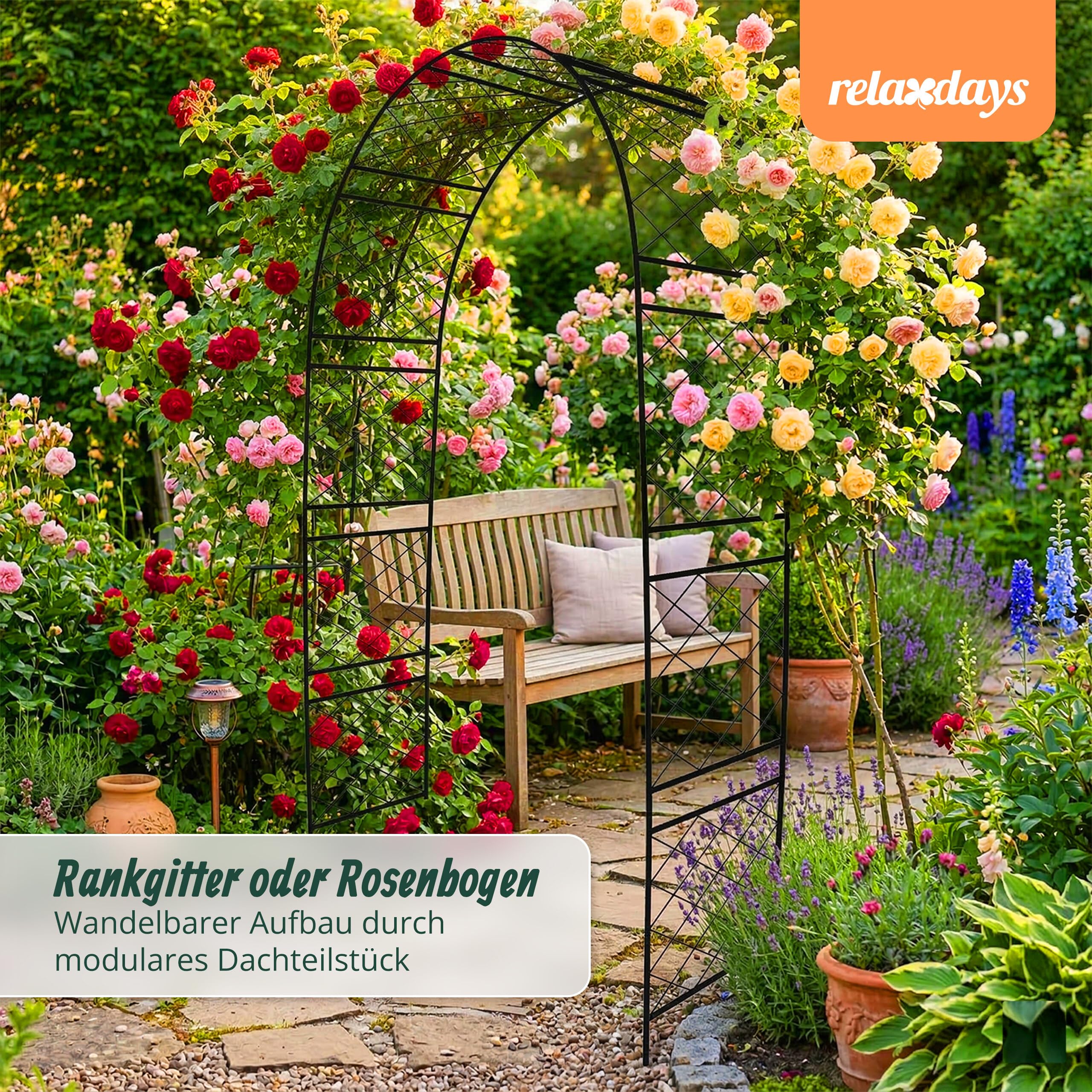 Relaxdays Rosenbogen Metall, Torbogen Garten, schwarz