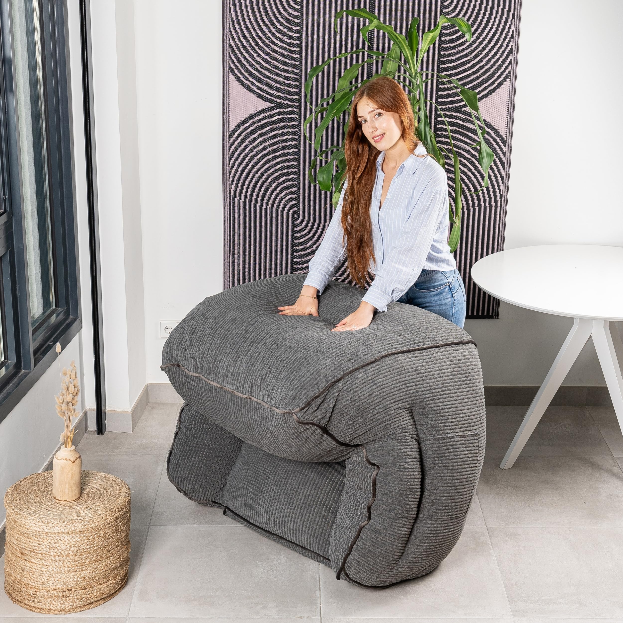 Bananair - Zitzak voor woonkamer en slaapkamer van corduroy - Cocooning, Elegant en knus - Ideaal voor Leeshoek of Cosy (Lichtgrijs