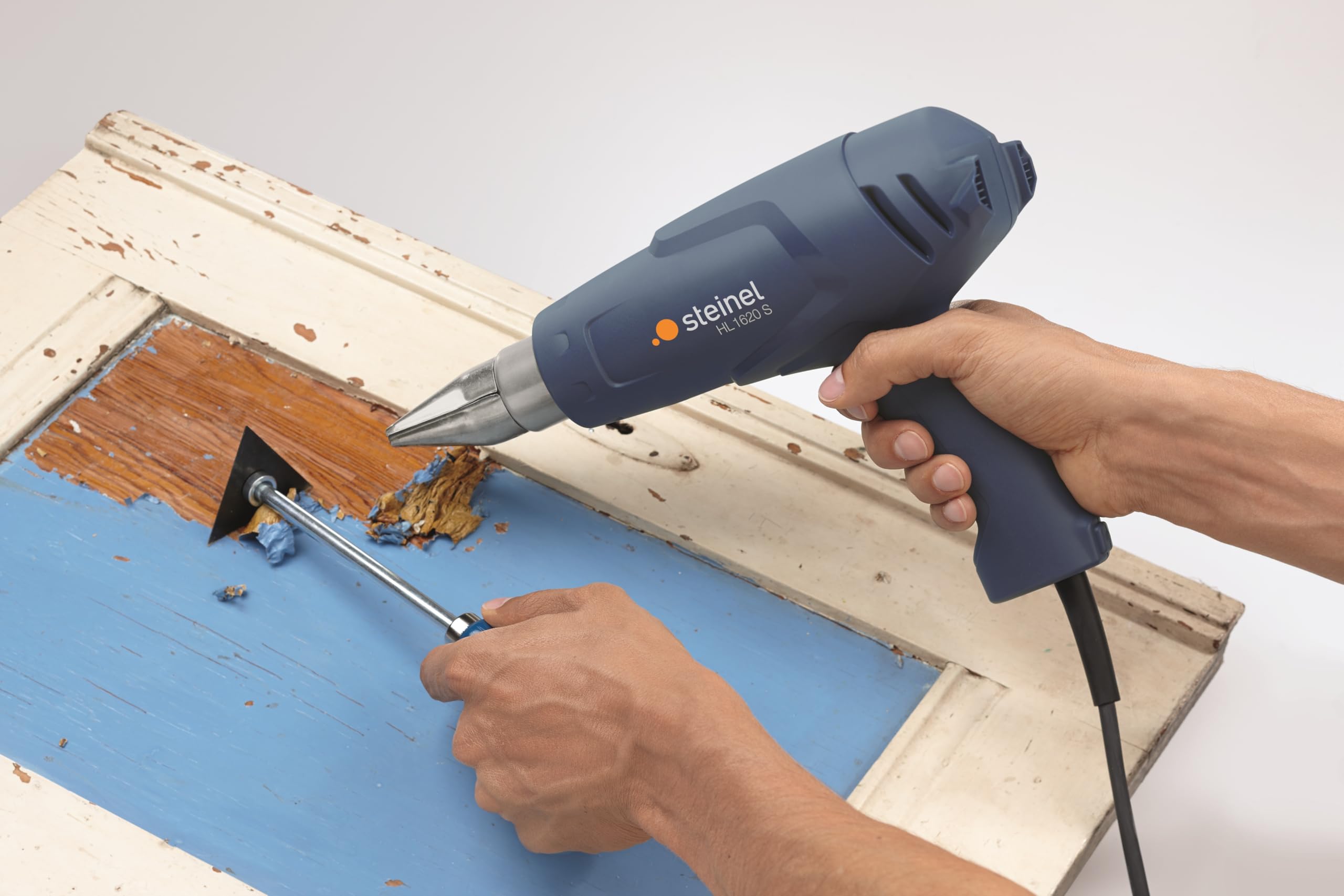 Steinel HL 1620 E - Pistola de aire caliente, Potencia de 1600 W, Temperatura de 300 °C o 500 °C, Caudal de 2 niveles 240/450 l/min, Pistola de calor con un peso de solo 670 g, 351106