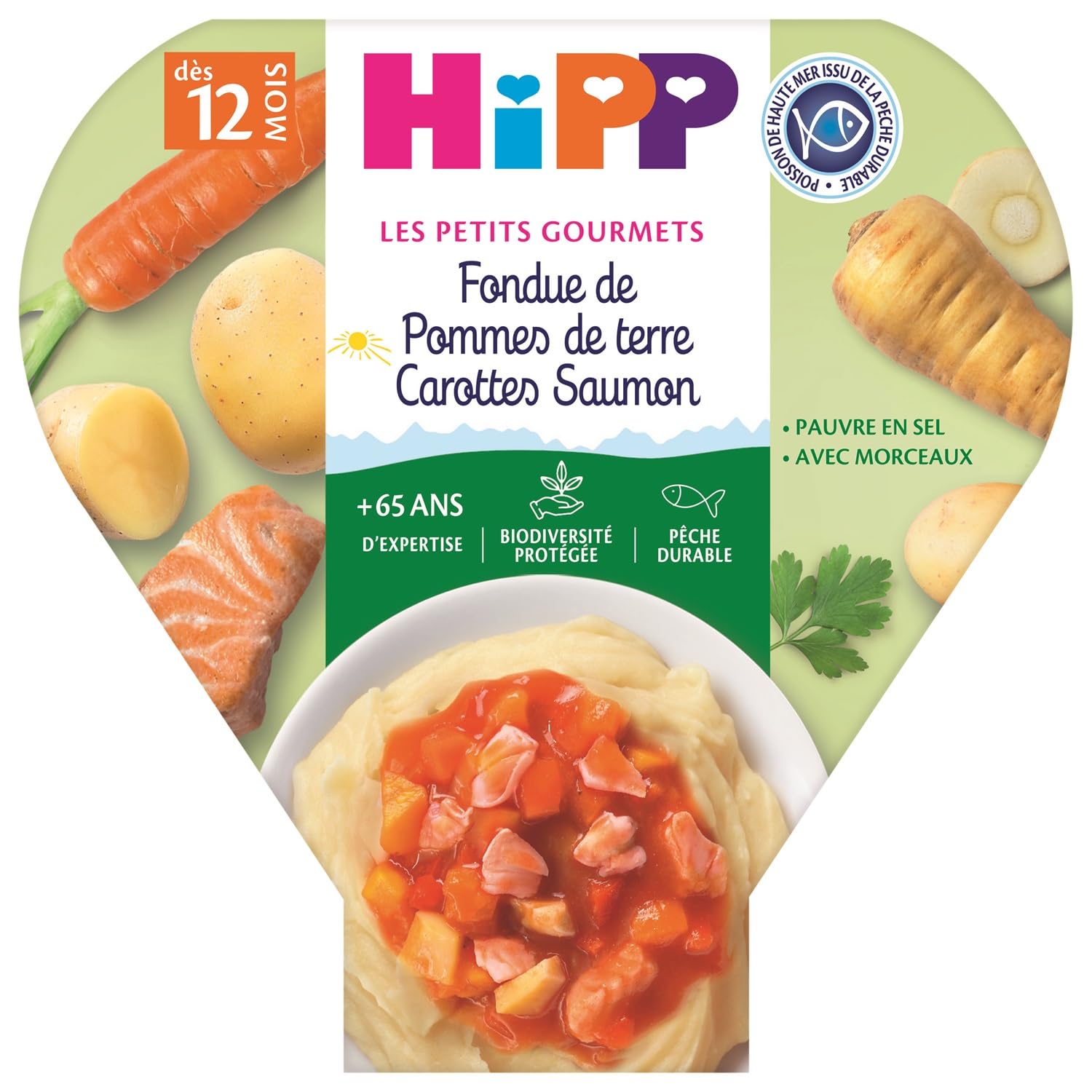 HiPP - Les Petits Gourmets - Fondue de PdT Carottes Saumon - Assiette - 230g
