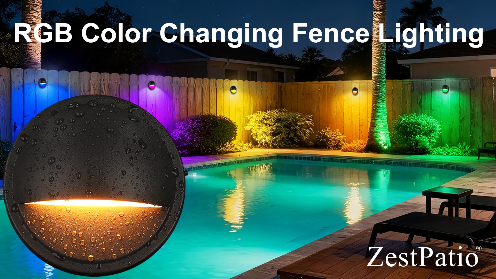 Image of 12V RGB Low Voltage Deck Lights Outdoor for Christmas Decorations | 3W 12 Volt RGB Color Changing LED Low Voltage Fence Lights Wired for Deck Post Stair Step Railing, Aluminum, Black, 12PK
