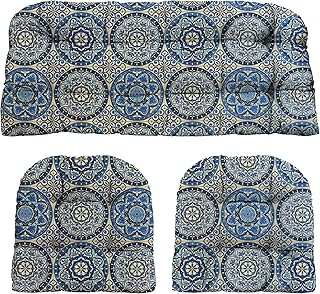 RSH Décor Indoor Outdoor 3 Piece Tufted Wicker Settee Cushions 1 Loveseat (41" Lx19 D) 2 U-Shape (19"x19") Weather Resista...