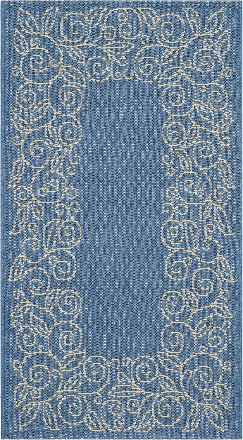 SAFAVIEH Washable Rug Outdoor Courtyard Collection - 2'7" x 5', Blue & Beige, Non-Shedding & Easy Cleaning, Ideal for Patio, Backyard, Mudroom (CY5139C)