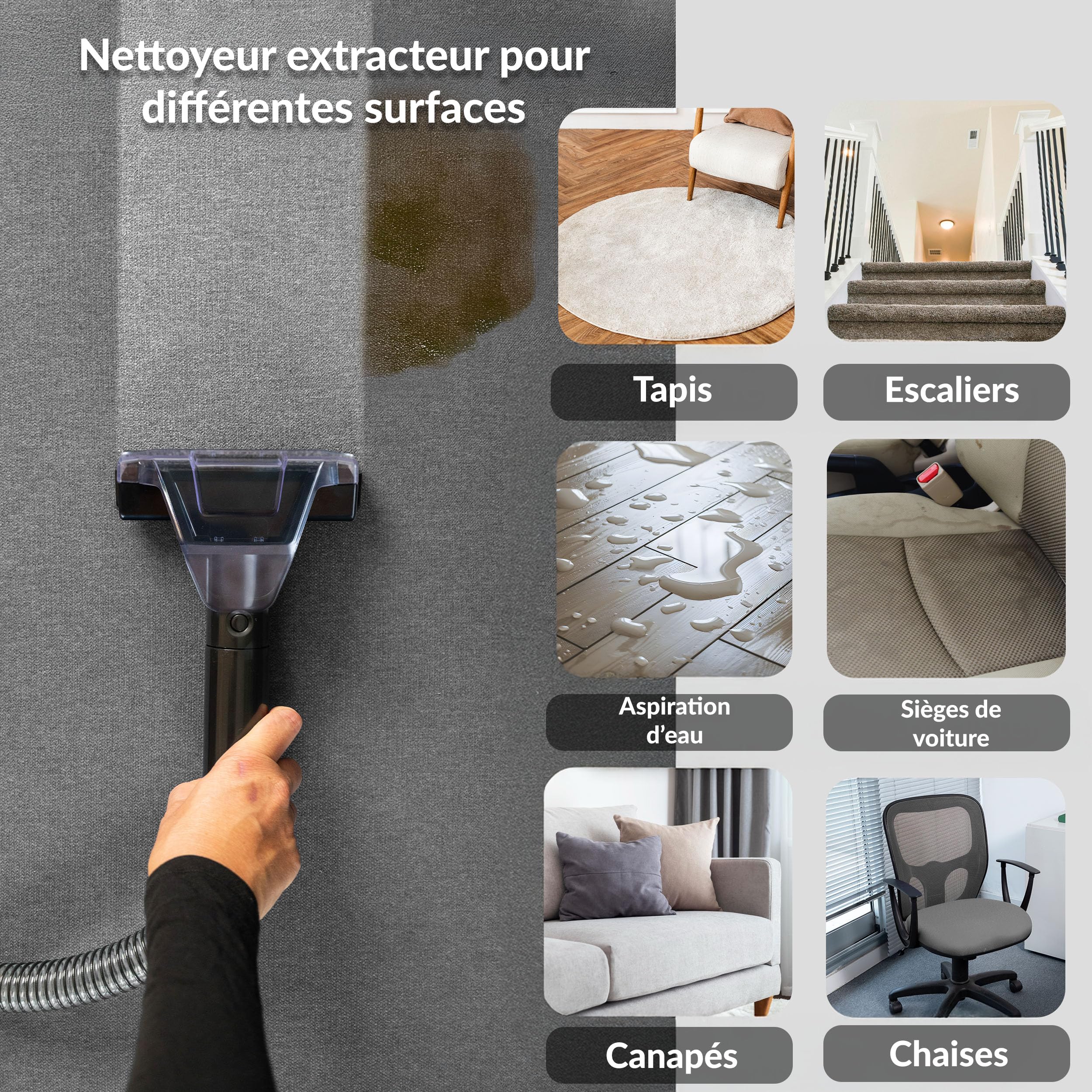 LEHMANN EasyWash Shampouineuse Canapé 2 en 1, Nettoyage Puissant pour Taches Résistantes, Doppio Serbatoio, Nettoyeur Canapé, Tapis, Voiture, Moquettes, Tissus, Design Compact et Portable, 750 W