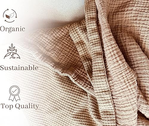 Miniatura 7 de Leyl&Ari Manta de bebé de punto gofre, colcha de muselina orgánica y tejido de gofre para niños pequeños  Mantas para niños y niñas (arena)