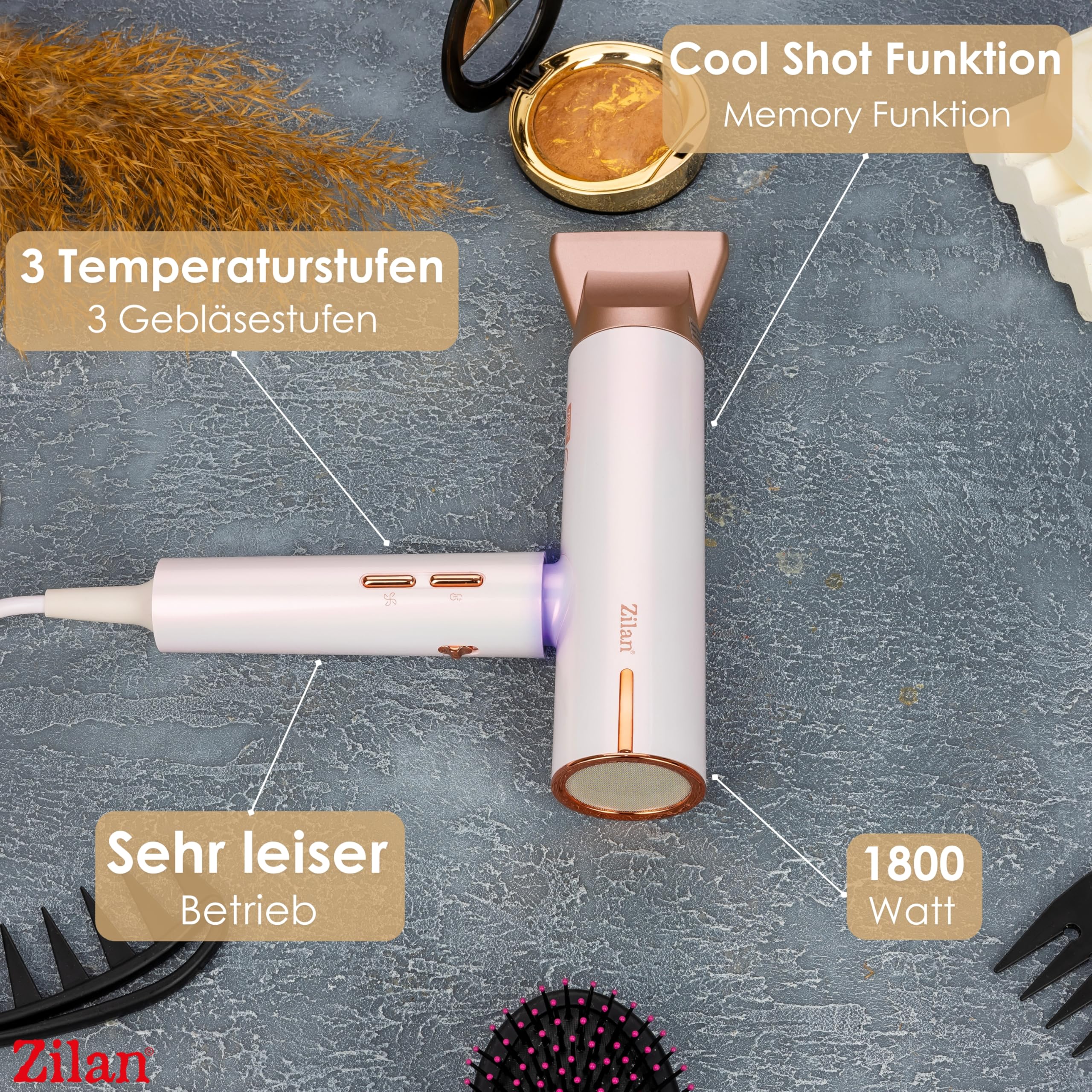 Zilan ZLN9181 ATHENA PRO İyonizerli Saç Kurutma Fön Makinesi – 1800W Güç, 3 Isı ve 3 Hız Ayarı, BLDC motor 110.000 devir/dakika, iyon saç kurutma, özel ve kuaför için, IQ teknolojisi