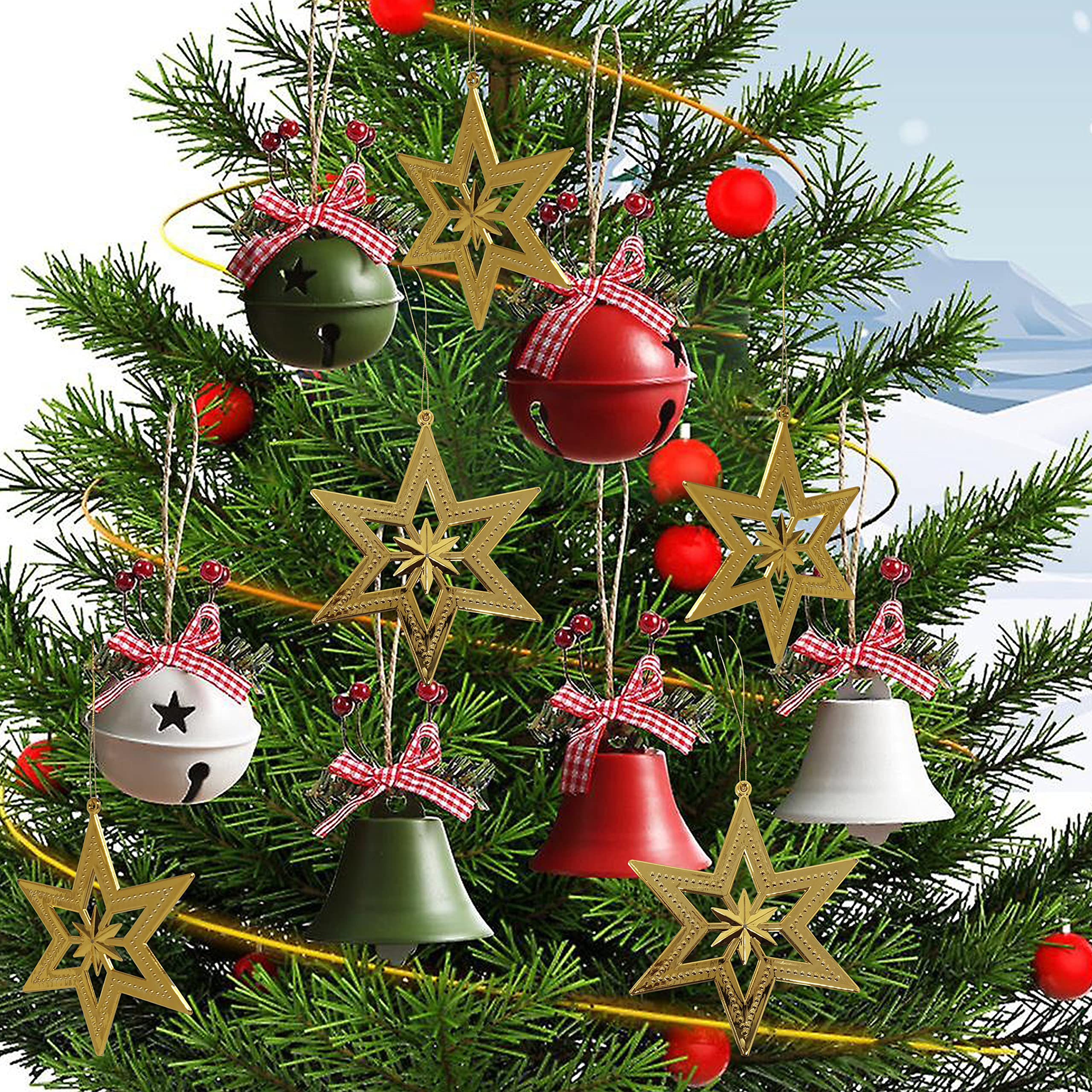 Excel Impex Golden Small Star Christmas Tree Hanging Ornament Star 10cm x 10cm x 1cm 6Pcs for Christmas Decorations 2