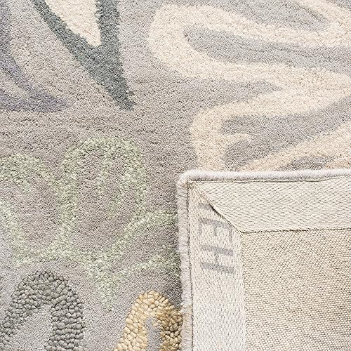 Miniatura 5 de SAFAVIEH Jardin Collection - Alfombra de área de 5 x 8 pies, gris y gris oscuro, lana floral hecha a mano, ideal para zonas de alto tráfico en sala