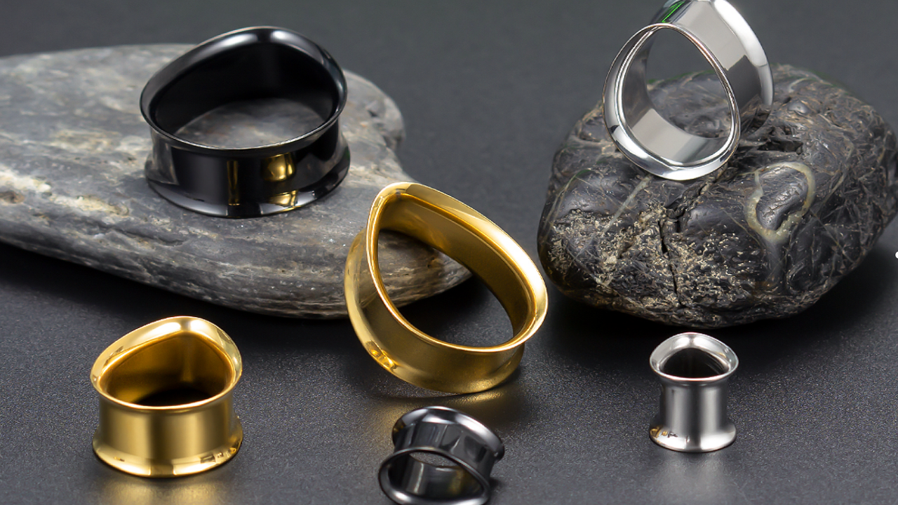 Tunnels D'oreille (gauges) En Acier Chirurgical - Tailles De 8mm à 25mm - Double évasement, Chaînes Pendantes - Pour Piercing