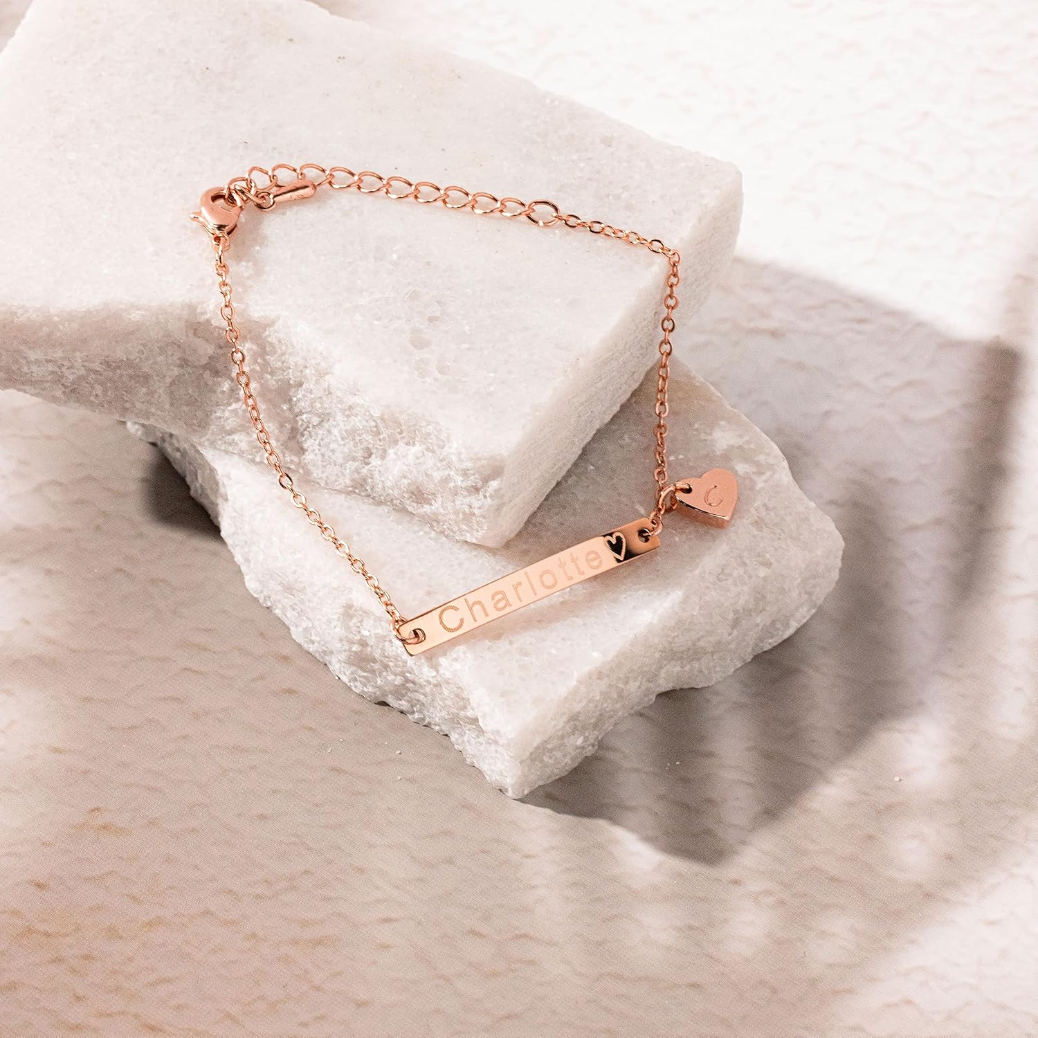 Petite Boutique Lovely Name Bar Bracelet with Initial Heart Charm Personalized Gift