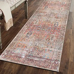 Rugshop Multi Transitional Distressed Runner Rug — Machine Washable & Non‑Slip, 2' 6" X 12' for Hallway, Entryway and Kitchen