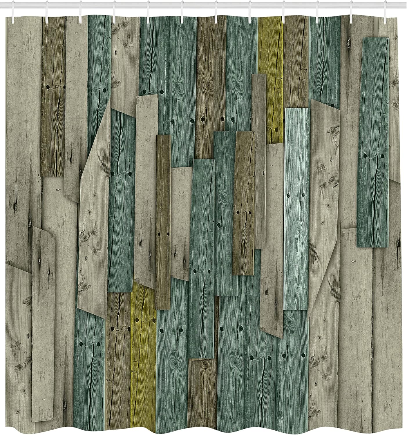 Ambesonne Rustic Shower Curtain, Farm House Life Theme Grunge Wood Planks Barn Door Nails Country, Cloth Fabric Hotel Quality Decor Set with Hooks for Master Bath and Guestroom, 69" W x 70" L, Green