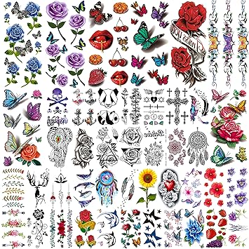 Download Amazon Com Rejaski 44 Sheets Various 3d Rose Flowers Butterfly Temporary Tattoos For Women Watercolor Tatoos Kids Tattoos Temporary Feather Dreamcatcher Realistic Cross Anchor Fake Arm Neck Tattoo Sticker Kit Beauty
