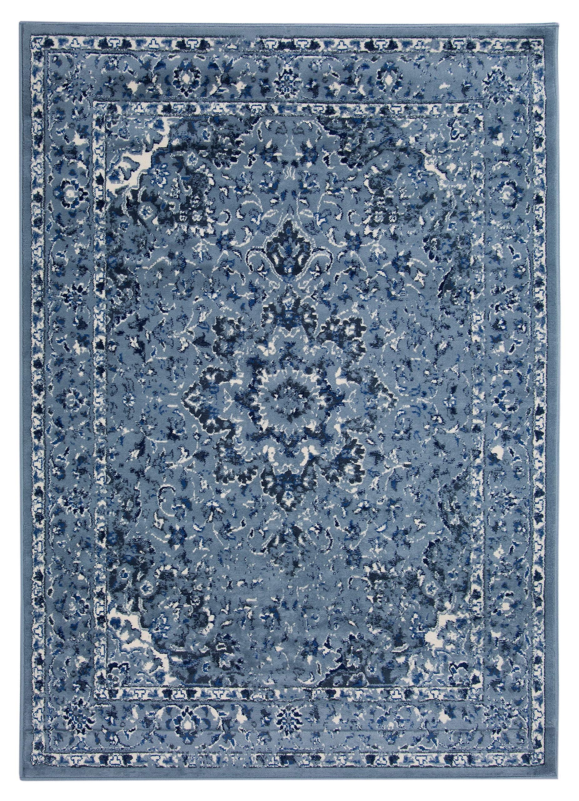 PRIYATE Distressed Vintage Indoor Area Rug 8' x 10' – Persian Style, Medallion, Oriental, Odelia Collection - Easy Clean, Pet Friendly, High Traffic Carpet - Bedroom, Hallway, Living & Dining Room