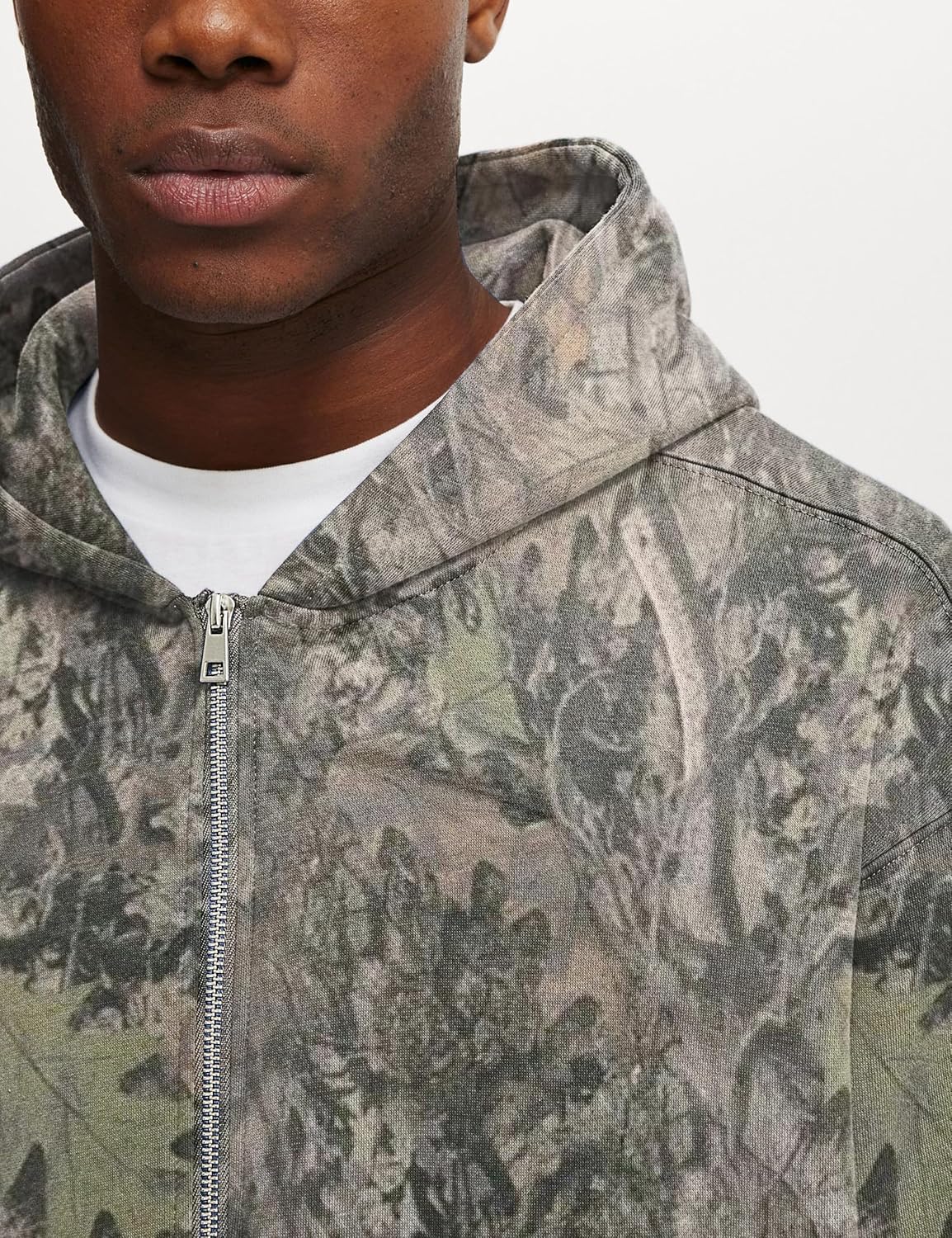 Mens Camo Zip Up Hoodies Oversized Fleece Camouflage Maple Leaf Graphic Hooded Sweatshirts Fall Hunting Jackets