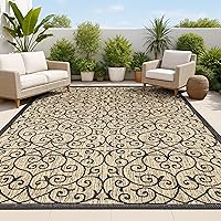 JONATHAN Y Madrid Vintage Filigree 8x10 Outdoor Area Rug Black/Khaki - Pet-Friendly, Stain-Resistant, Easy Clean for Patio Porch High Traffic
