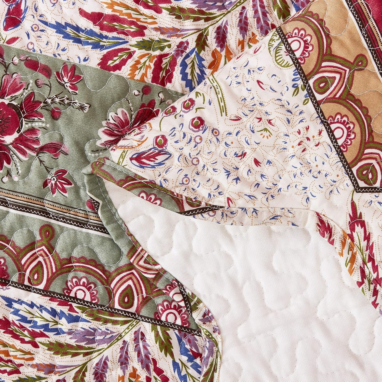Buy 1 get 1 🔥 DaDa Bedding Bohemian Quilted Floral Bedspread Set - Rustic Cranberry Red Sage Green Chevron Paisley Filigree Lightweight Coverlet - Scalloped Edges Colorful Orange & Ivory White - Queen - 3-Pieces Crazy Clearance DaDa Bedding Bohemian Quilted Floral Bedspread Set - Rustic Cranberry Red Sage Green Chevron Paisley Filigree Lightweight Coverlet - Scalloped Edges Colorful Orange & Ivory White - Queen - 3-Pieces