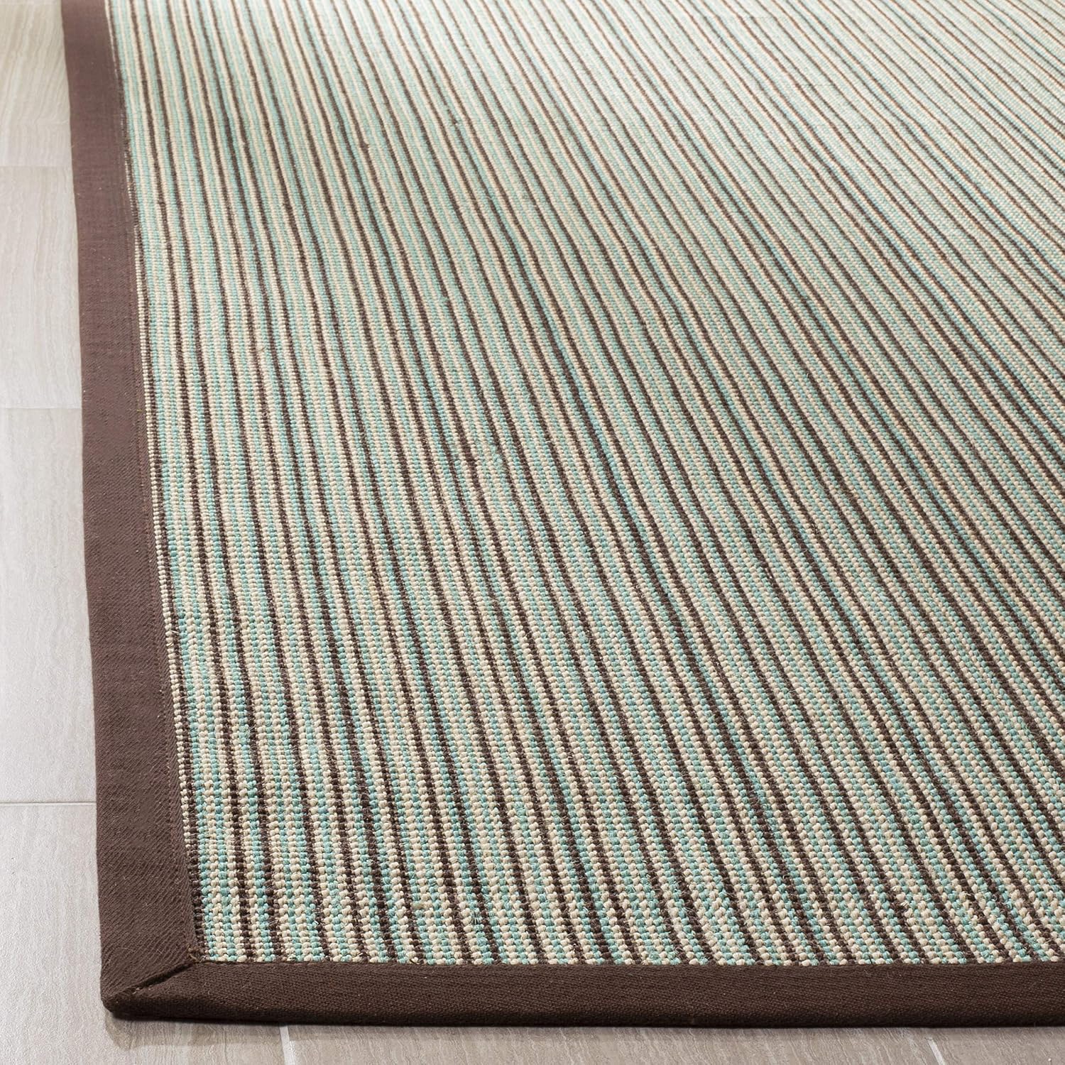 SAFAVIEH Natural Fiber Collection Runner Rug - 2'6" x 8', Teal & Brown, Border Stripe Sisal Design, Easy Care, Ideal for High Traffic Areas in Living Room, Bedroom (NF132C)