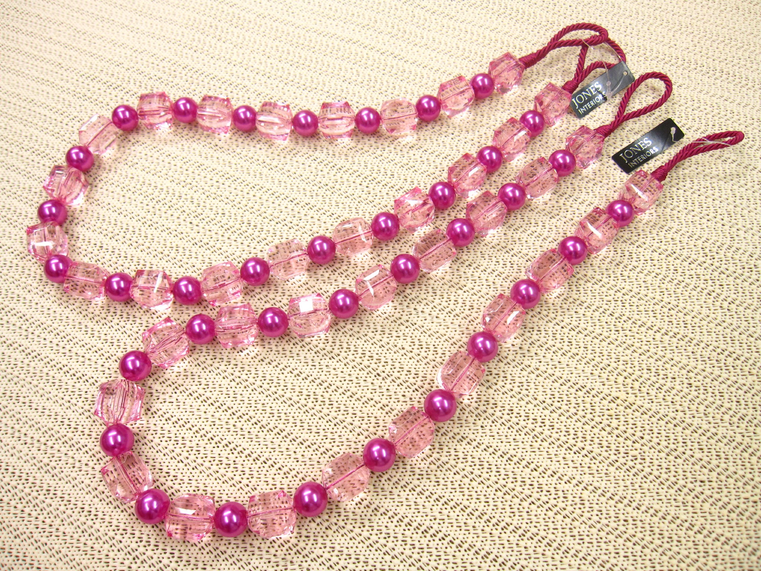 Jones Interiors Pink Temptation Beaded Curtain Tieback - Rope Style Tie Back - Sold Per Pair - 82Cm Long (Pink)
