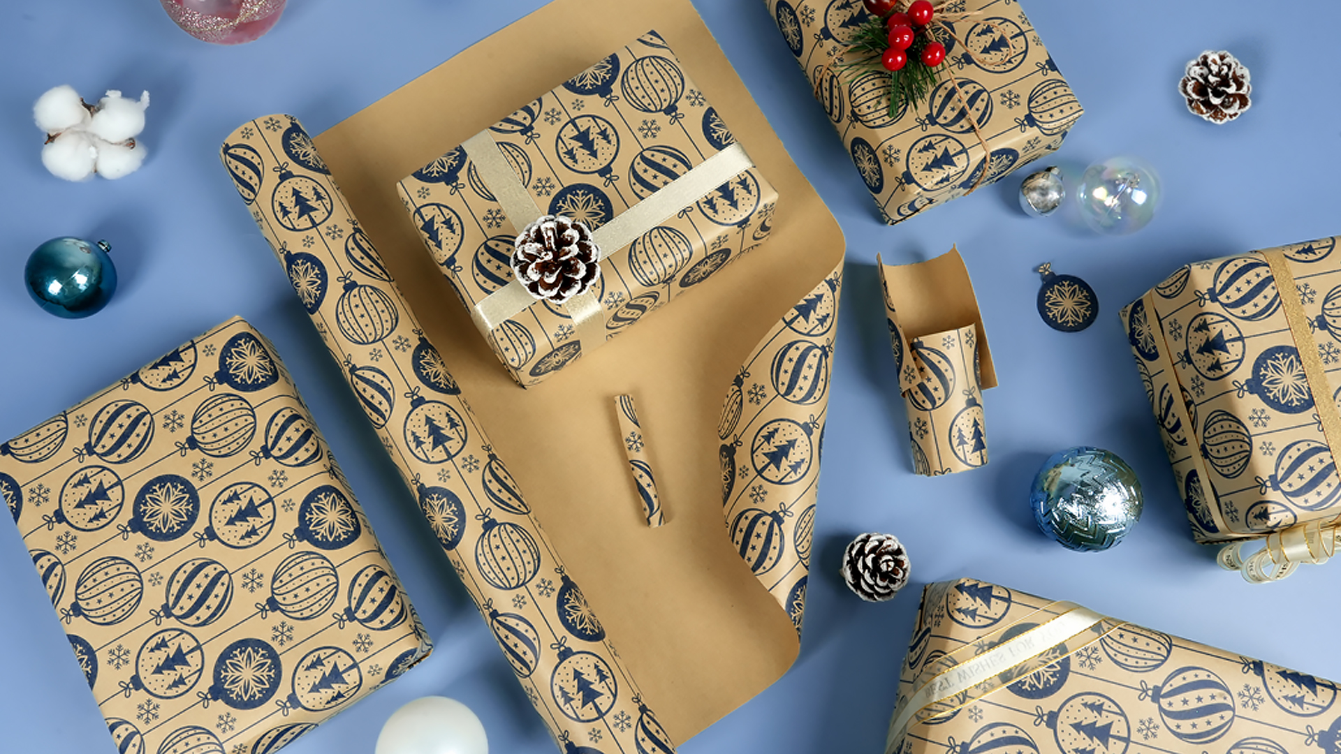 Vnaaem Kraft Christmas Wrapping Paper - 17x33 Feet Vintage Snowman Design