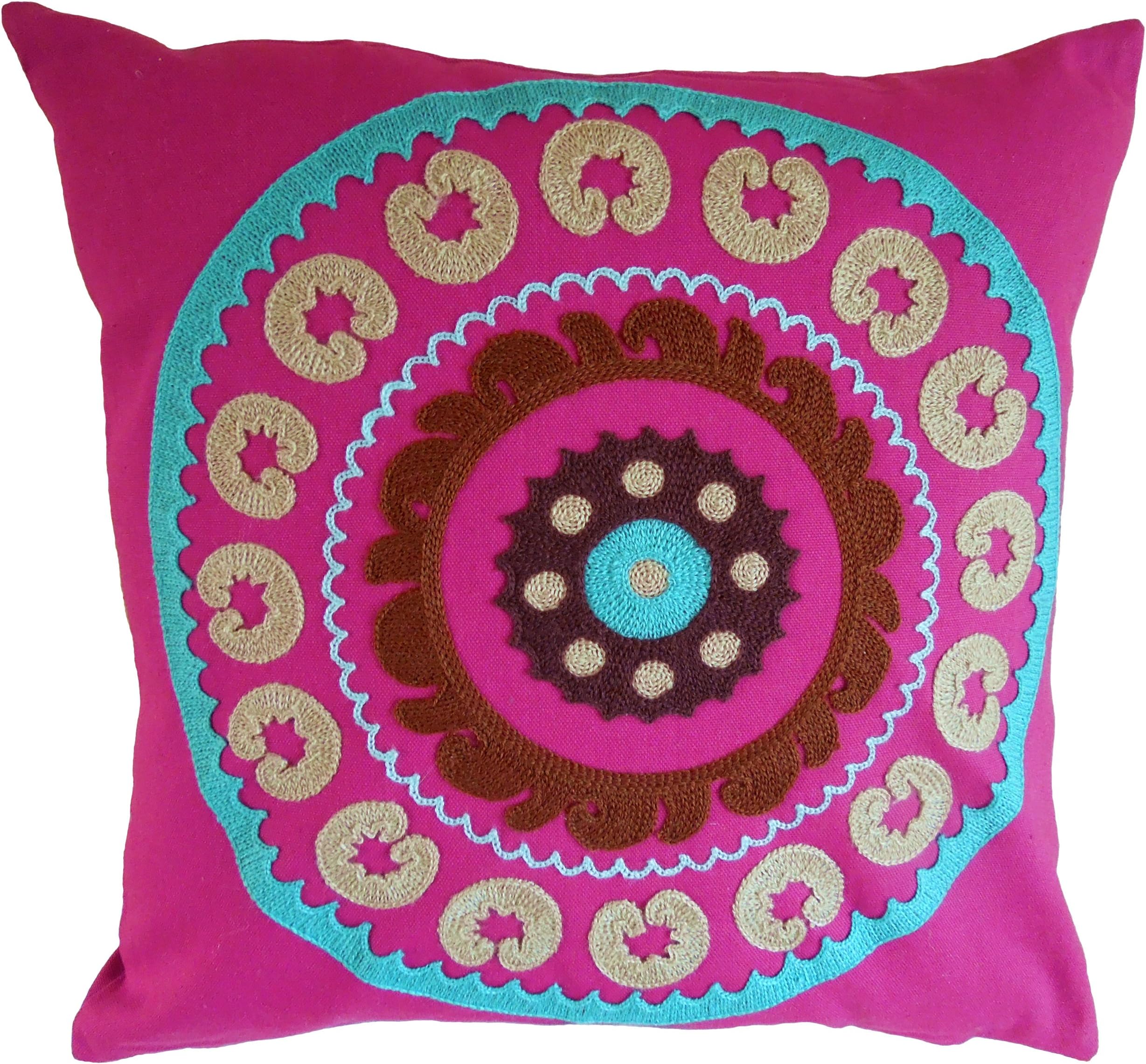Decorative Yarn Embroidered Throw Pillow Cover 18"by 18"