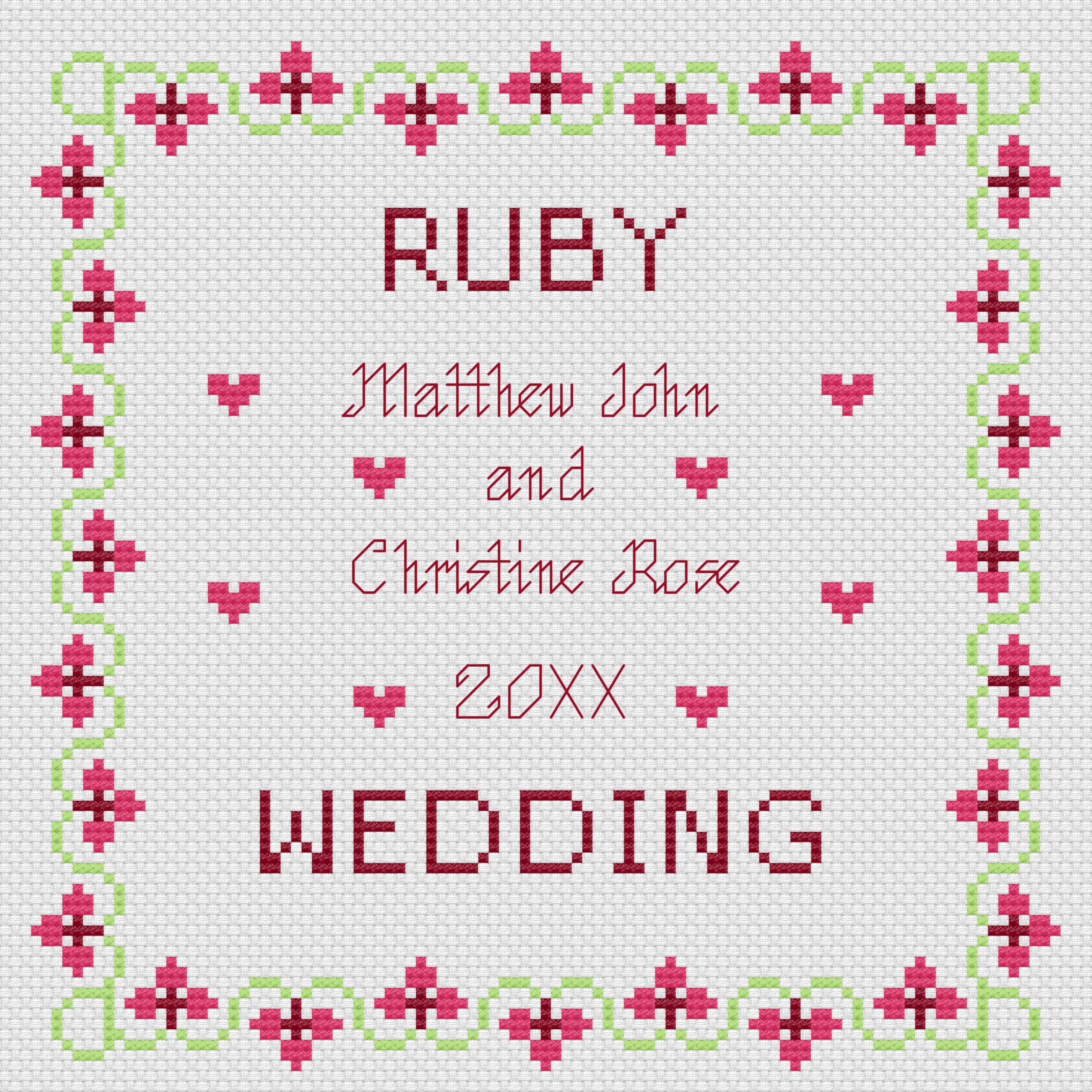 Florashell Needlecrafts Clear Ruby Wedding Anniversary Square Cross Stitch Kit