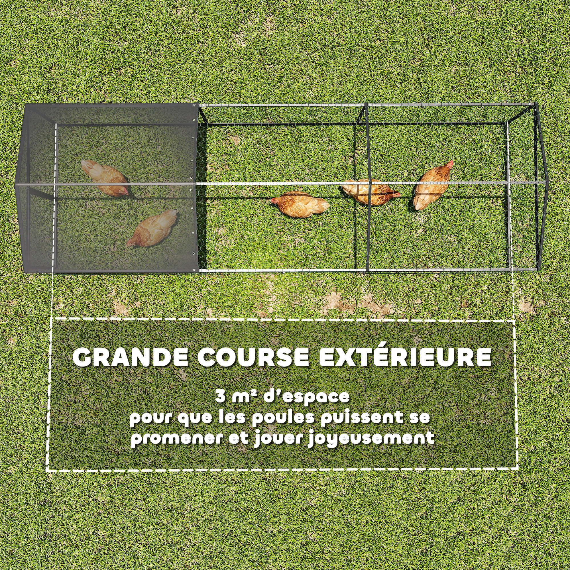 PawHut Enclos Poulailler Extérieur en Acier, 3 x 1 m Parc Grillagé avec Couverture Imperméable et 2 Portes Latérales Verrouillables, pour 3-5 Poules Lapins Canards, Noir