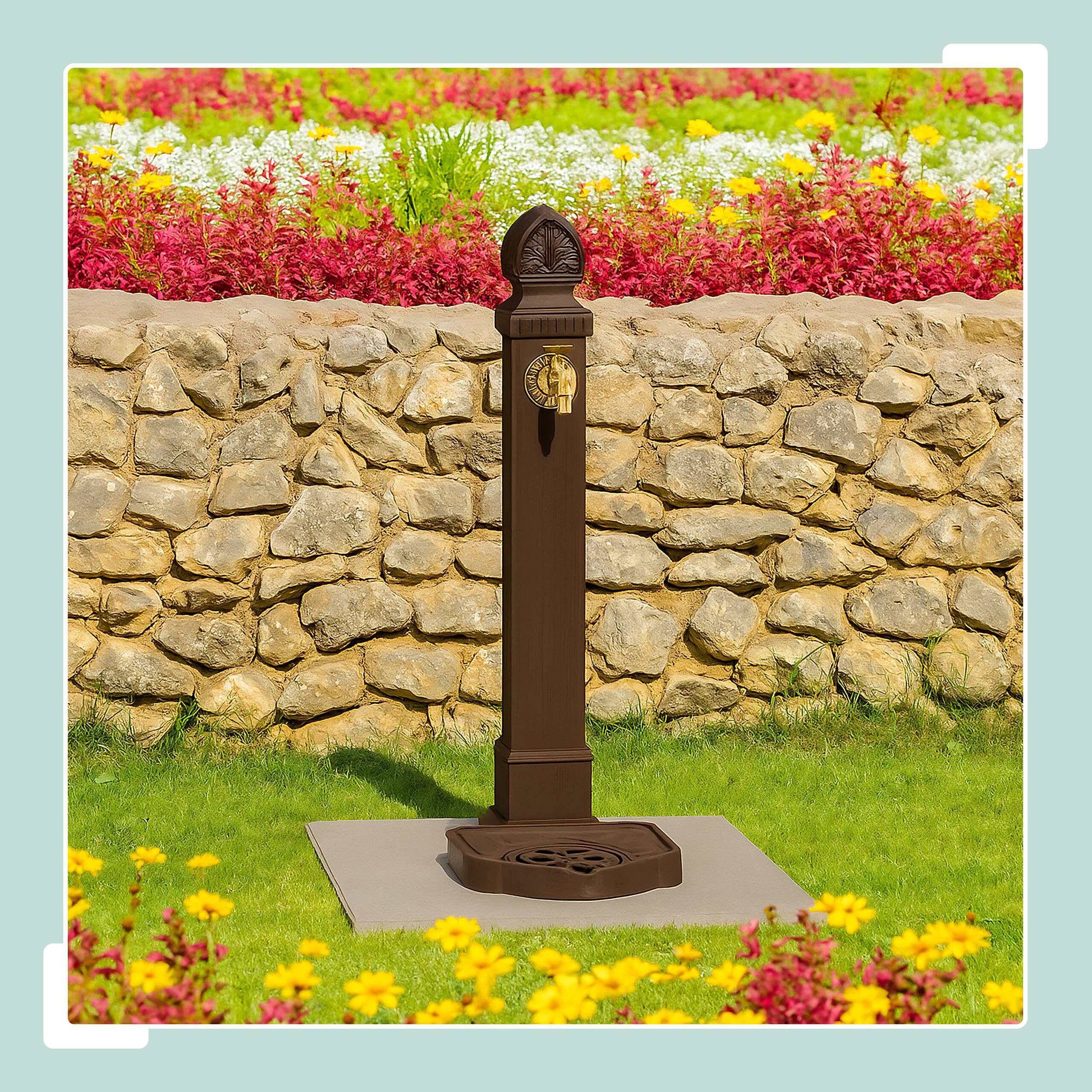 Relaxdays Fontaine extérieure pour Le Jardin ou la terrasse, Robinet, bac, H x L x P : 77 x 29 x 33,5 cm, Marron