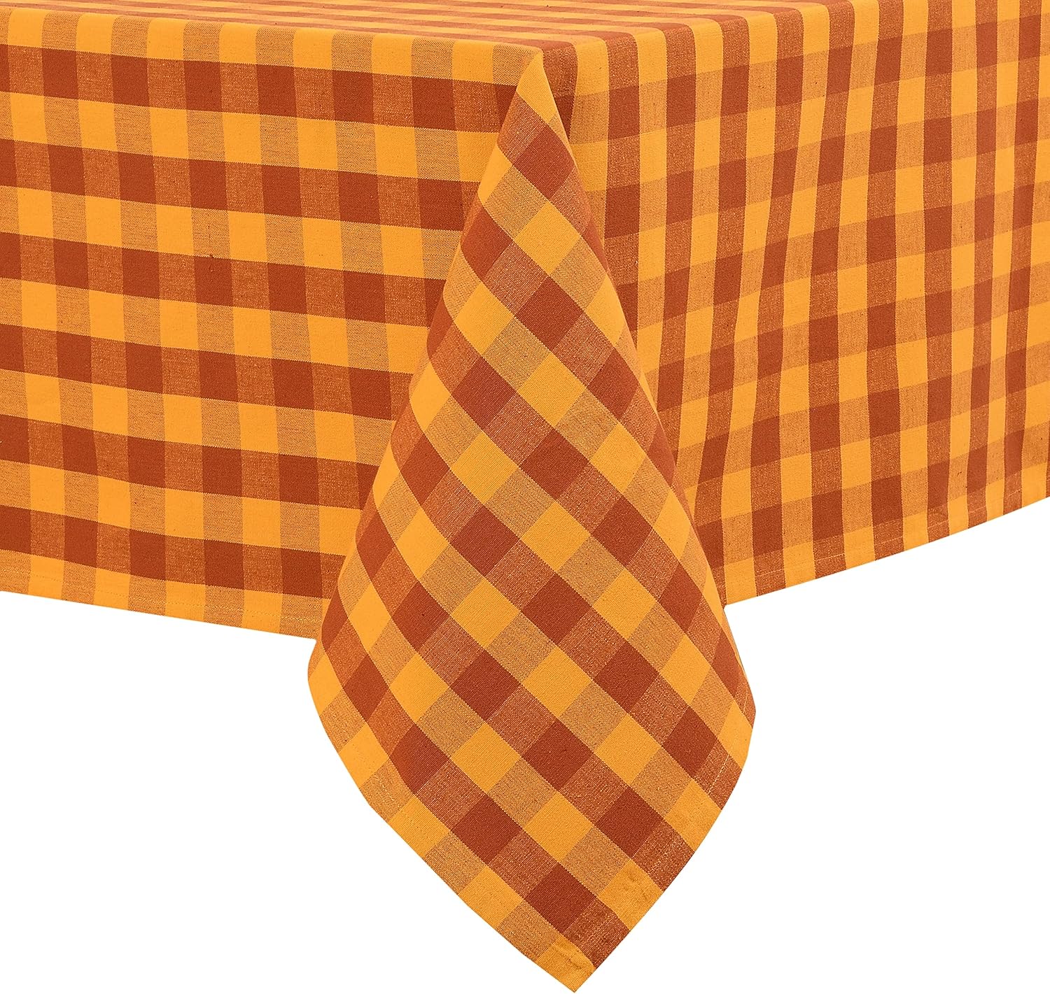 Urban Villa - Buffalo Check - Brick/Gold Color - Table Cloth - 100% Cotton - Size 60 by 102 Inches - Seats 8 to 10 People - Perfect for Everyday Use or Family Dinners or Indoor or Outdoor Parties 60" x 102" Brick/Gold