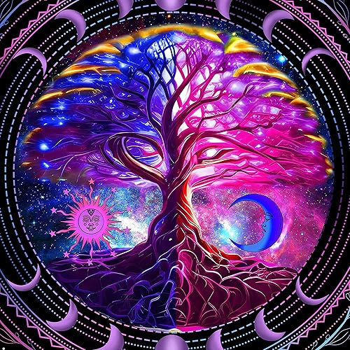 Miniatura 7 de MAMHSABC Tapiz de árbol de la vida, tapiz hippy de sol y luna, tapiz de flores y vides, tapiz hippie para colgar en la pared, dormitorio, decoración