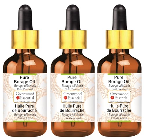 Huile de bourrache naturelle Greenwood Essential lot de 3 flacons de 100 ml avec compte-gouttes