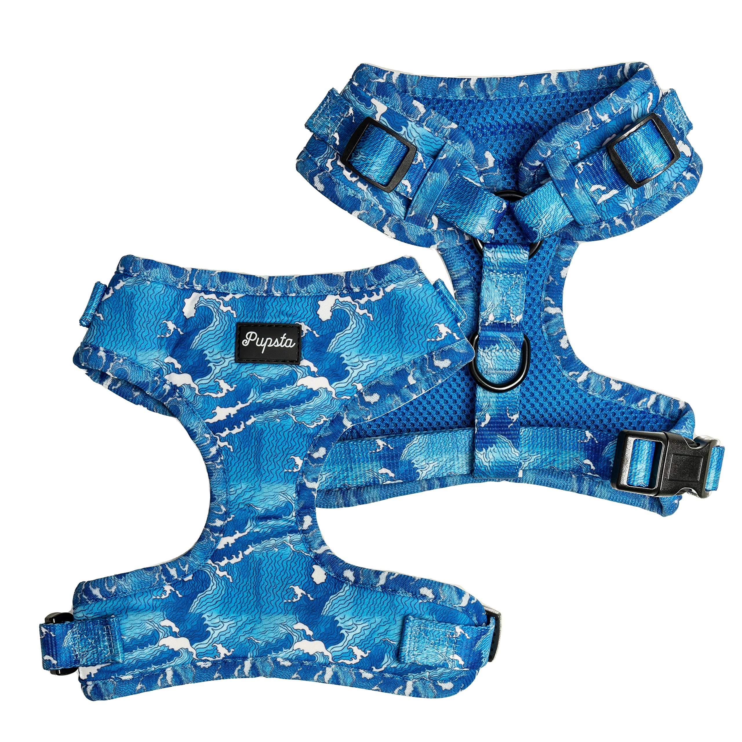 Pupsta fully adjustable Medium dog harness| Breathable mesh with Blue Waves design