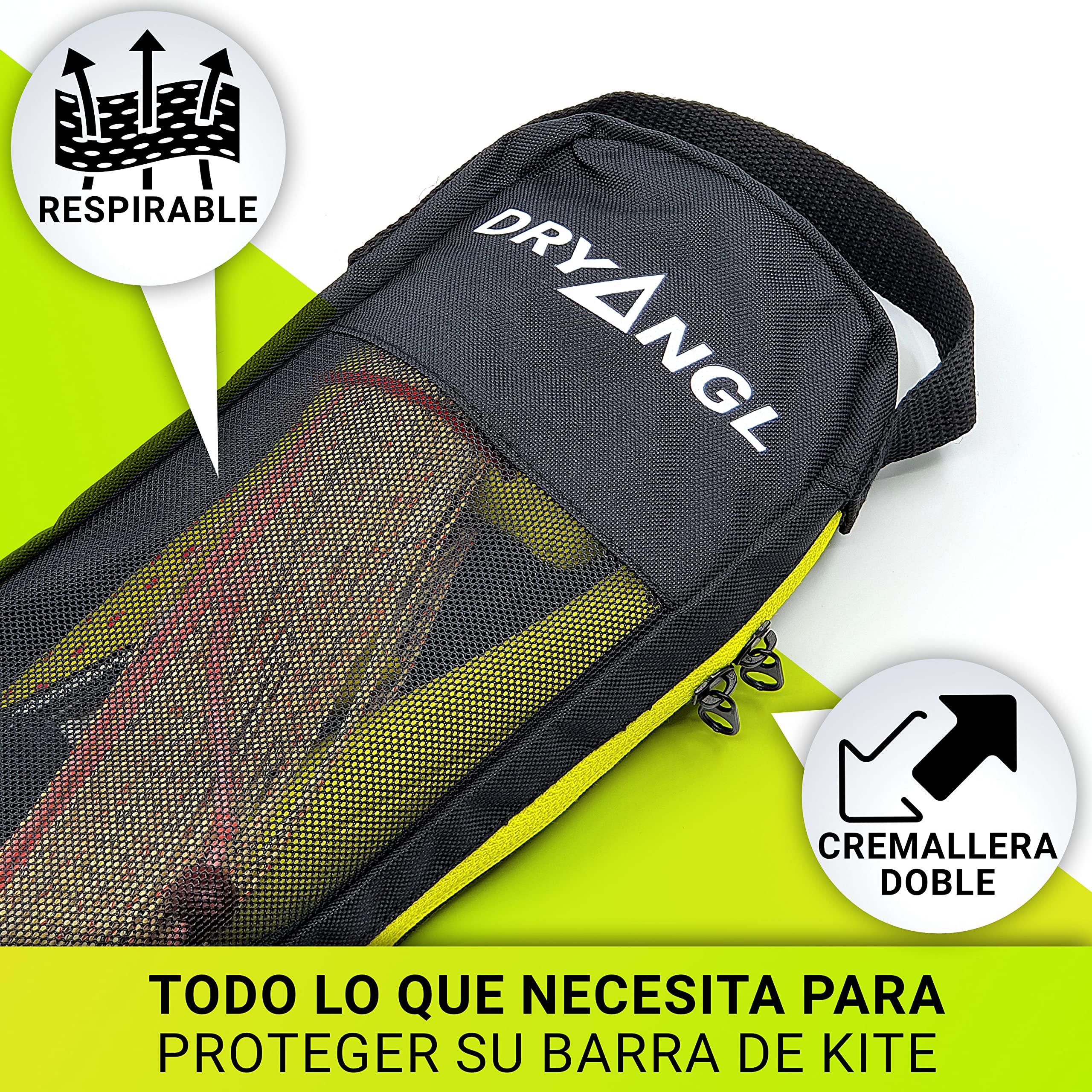 Bolsa Protectora Kite Control Bar Cremallera Doble Cara Inserto Malla Transpirable Asa Transporte Correa Colgar