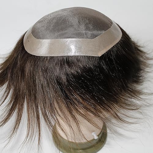 Pelucas de repuesto de cabello humano tipo tupé para hombre, base mono Npu alrededor de sistemas de encaje, tamaño de unidad de cabello para