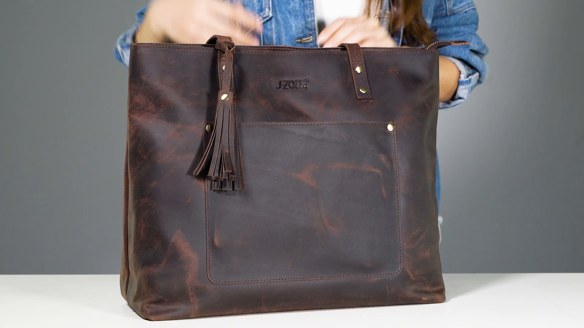 Bolso Tote de Cuero Vintage para Mujer Grande de Trabajo miniatura 7